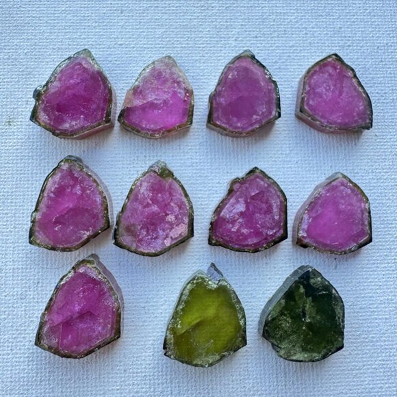 Watermelon Tourmaline Slices Cabochons Custom Cut Polished Both Sides 193 cts - Picture 10 of 10